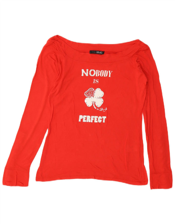 Liu Jo Top gráfico feminino cropped manga comprida IT 44 médio vermelho