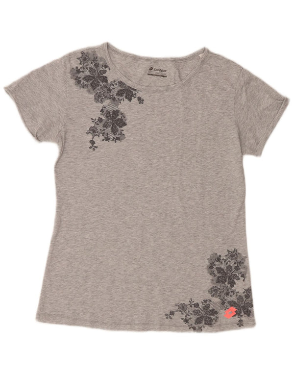 Camiseta feminina Lotto UK 10 algodão floral cinza pequeno