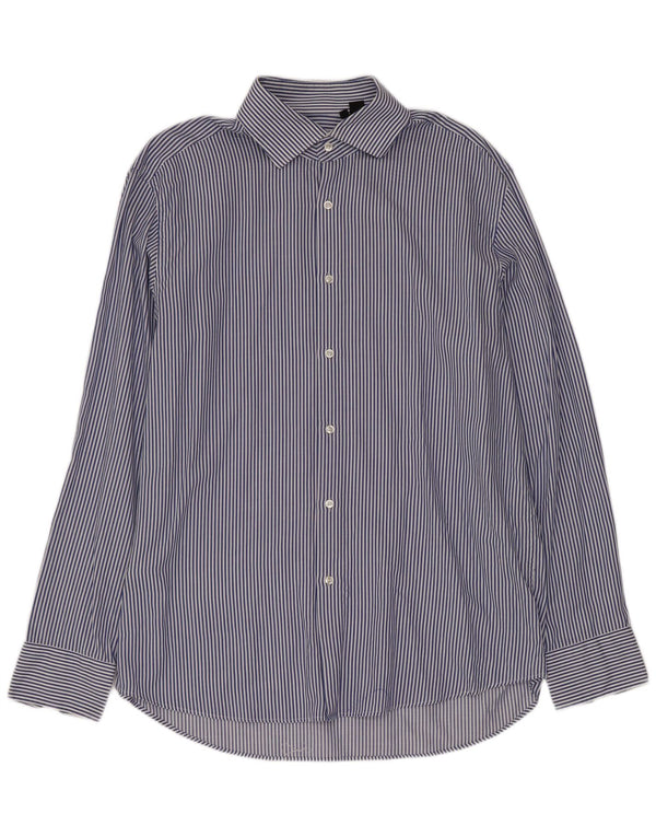 Camisa masculina Hugo Boss tamanho 43 17 XL algodão listrado azul