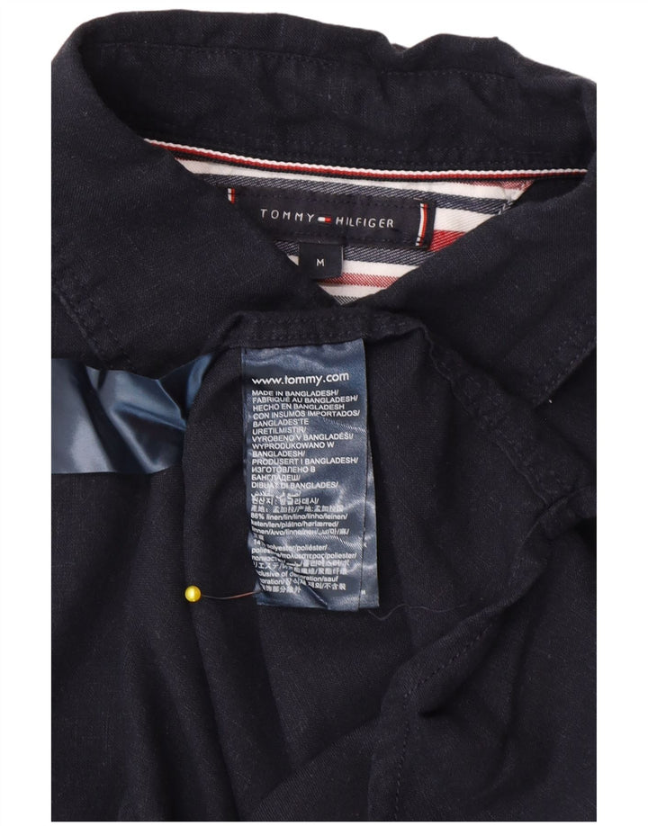 Tommy Hilfiger Camisa masculina de manga curta média azul marinho linho