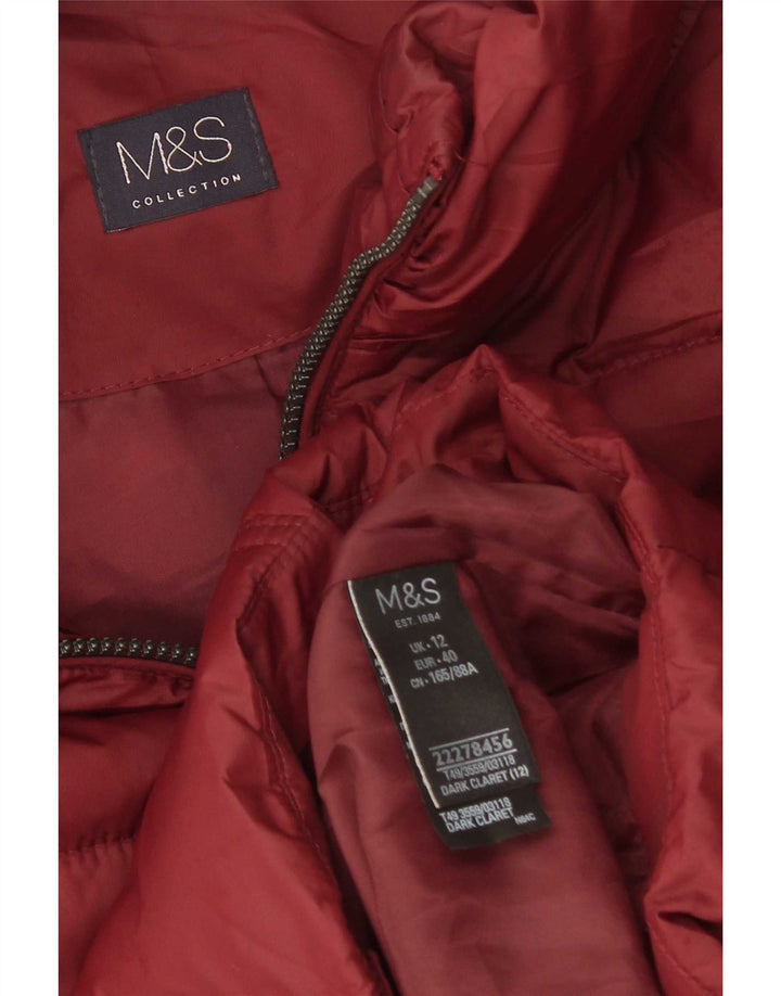 Jaqueta feminina acolchoada com capuz Marks & Spencer Reino Unido 12 poliéster médio Borgonha
