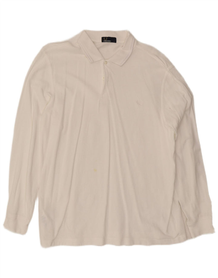 Camisa polo masculina de manga comprida Fred Perry grande algodão branco