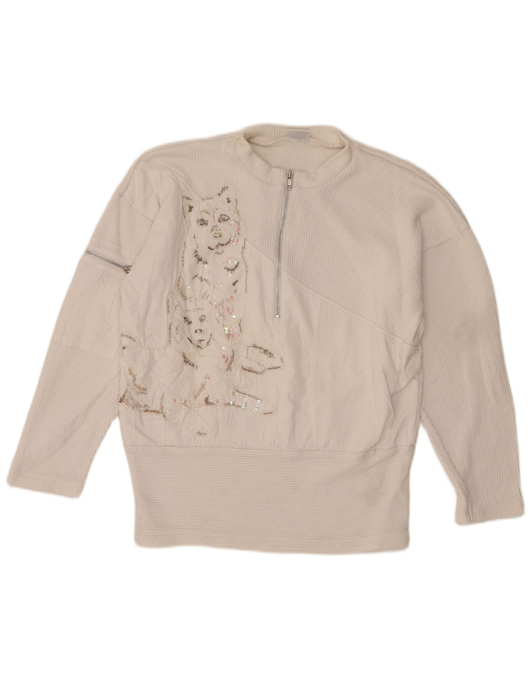 Suéter feminino Together com gola e zíper gráfico Reino Unido 10/12 médio branco