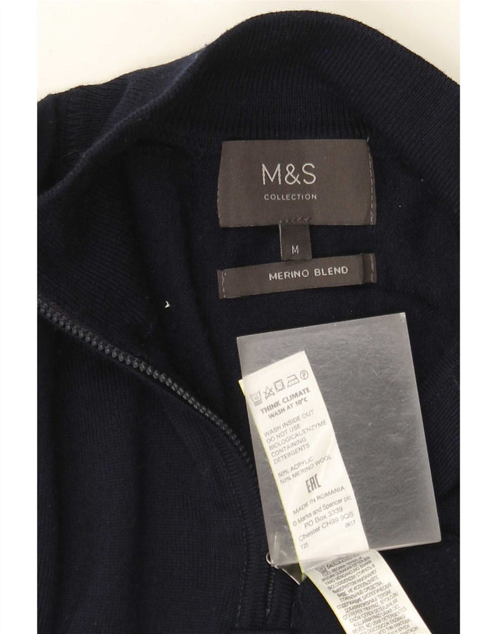Suéter masculino Marks & Spencer com zíper e gola alta acrílico azul marinho médio