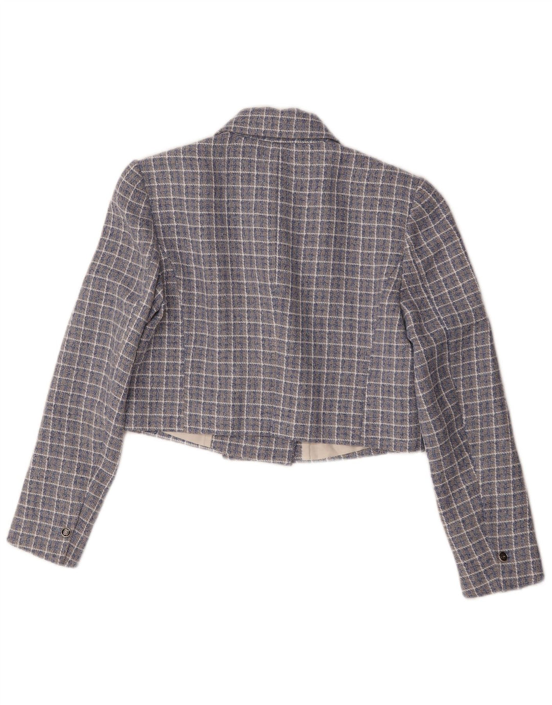 Zara Womens Crop Double Breasted Jaqueta Blazer Reino Unido 14 Médio Azul Xadrez