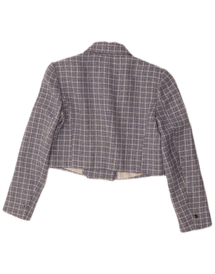 Zara Womens Crop Double Breasted Jaqueta Blazer Reino Unido 14 Médio Azul Xadrez