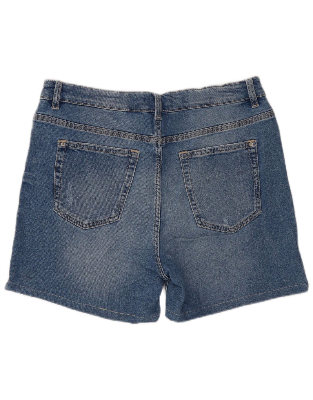 Shorts jeans feminino Marks & Spencer desgastado Reino Unido 12 médio W30 algodão azul