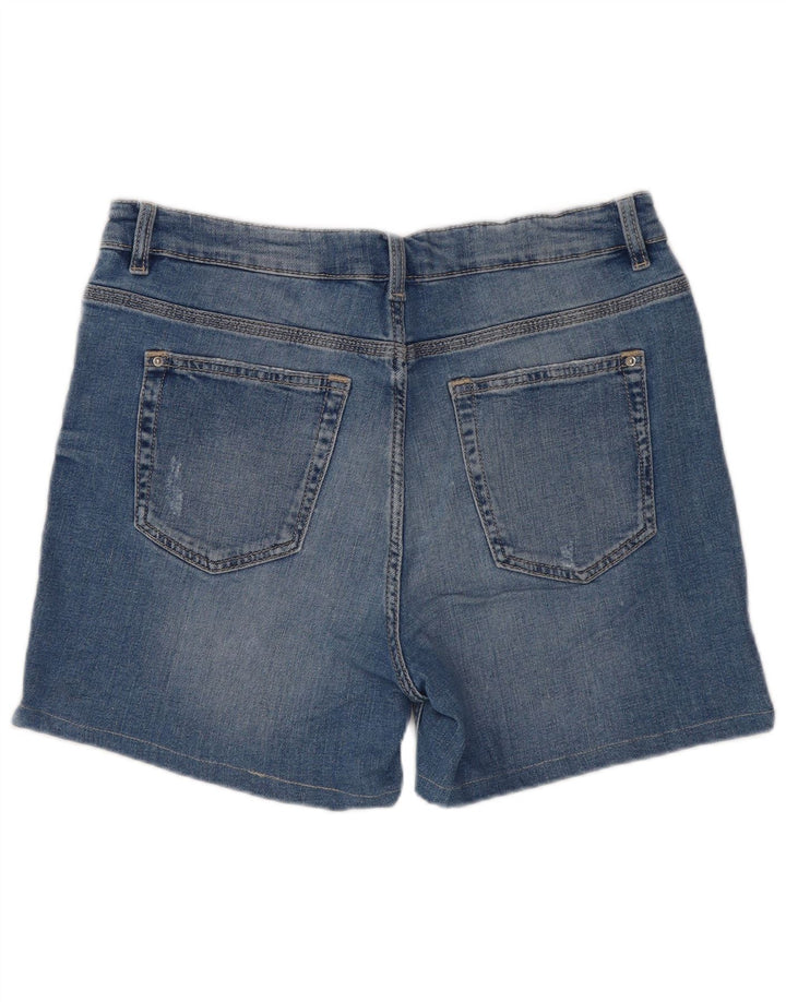 Shorts jeans feminino Marks & Spencer desgastado Reino Unido 12 médio W30 algodão azul