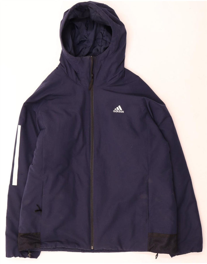 Jaqueta corta-vento masculina Adidas com capuz Reino Unido 40 grande poliéster azul marinho