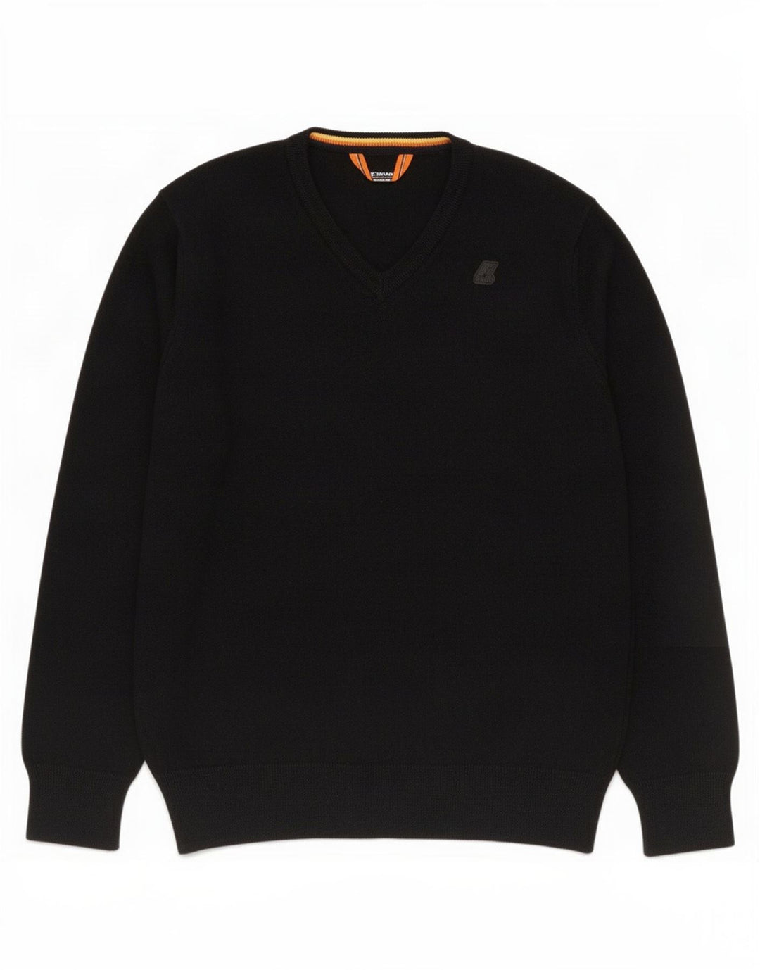 Suéter masculino K-Way com decote em V, lã merino preta média