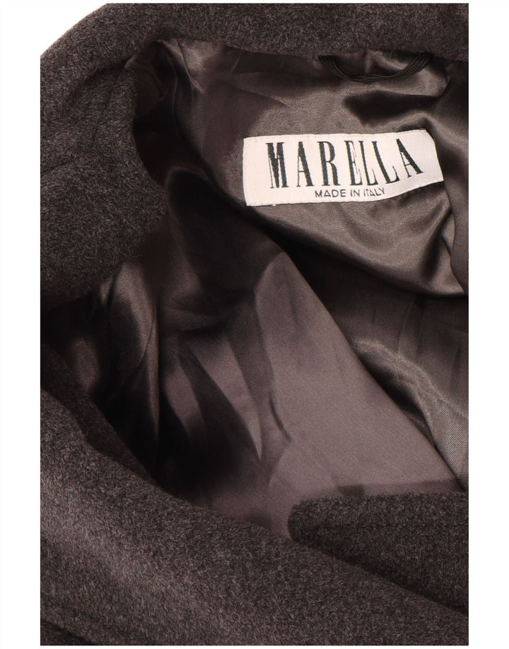 Casaco feminino duplo breasted MARELLA Reino Unido 14 grande lã virgem cinza