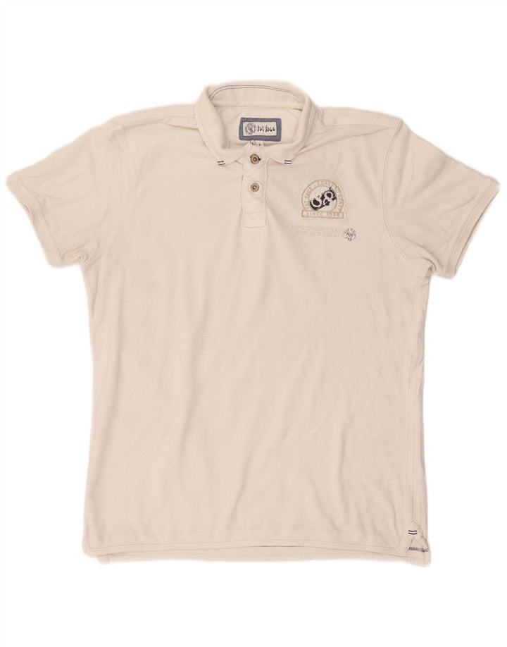 Camisa polo gráfica masculina Fat Face grande algodão branco