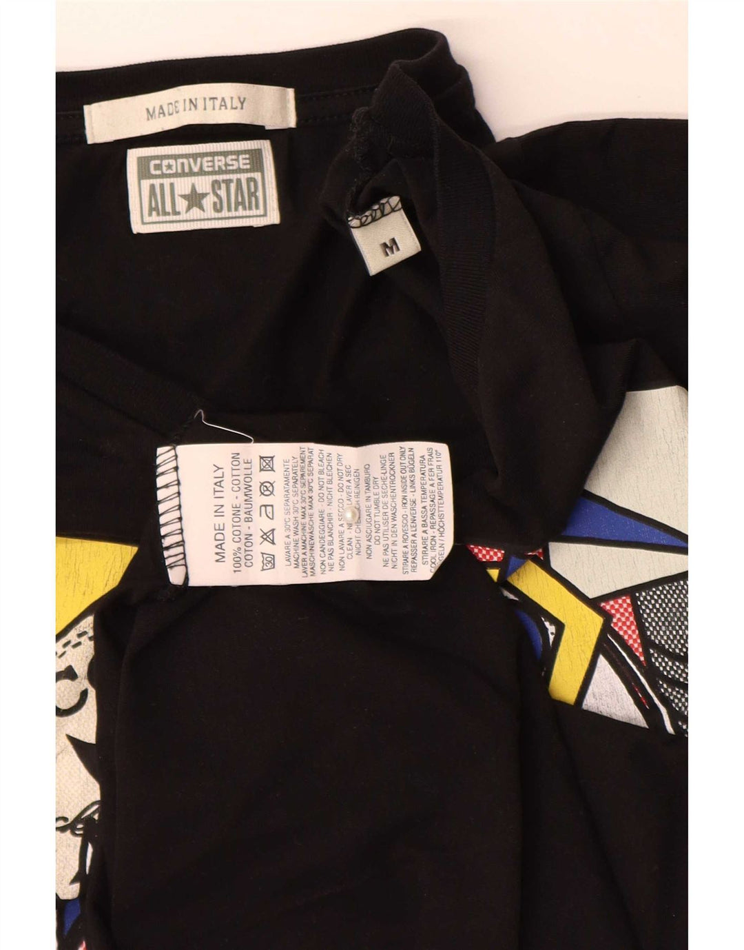 Top gráfico feminino Converse manga comprida UK 12 algodão preto médio