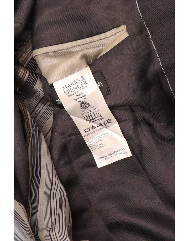 Jaqueta blazer masculina de 2 botões Marks & Spencer UK 42 grande marrom lã nova