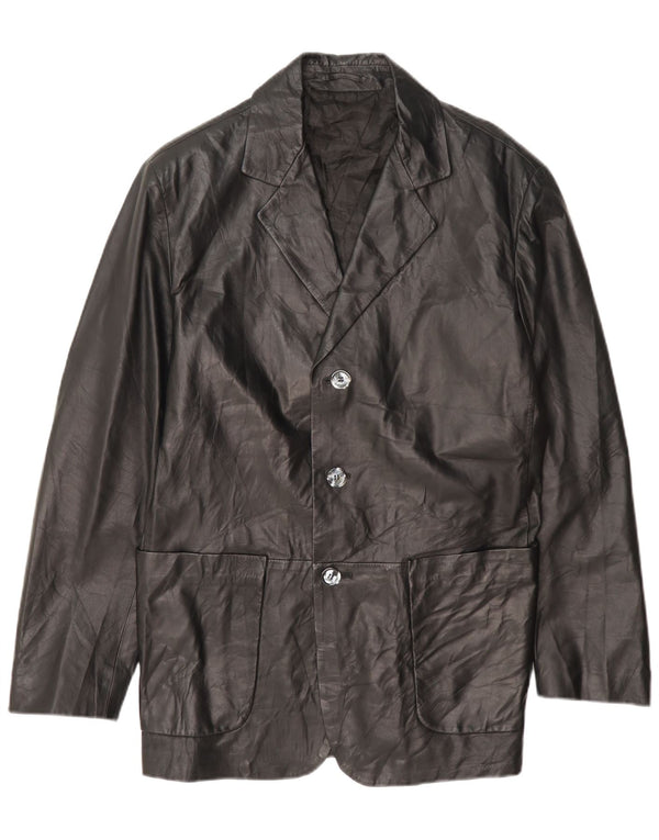 Jaqueta blazer masculina de couro com 3 botões Fratelli Rossetti IT 50 grande preta
