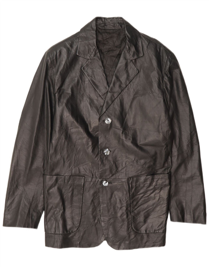 Jaqueta blazer masculina de couro com 3 botões Fratelli Rossetti IT 50 grande preta
