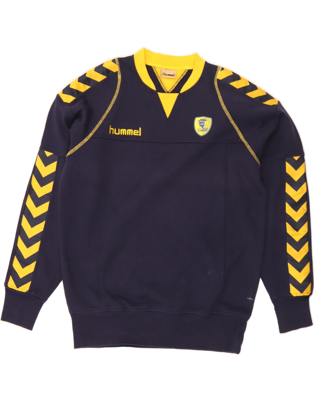 HUMMEL Mens Graphic Sweatshirt Jumper Large Navy Blue Cotton Vintage Hummel and Second-Hand Hummel from Messina Hembry 
