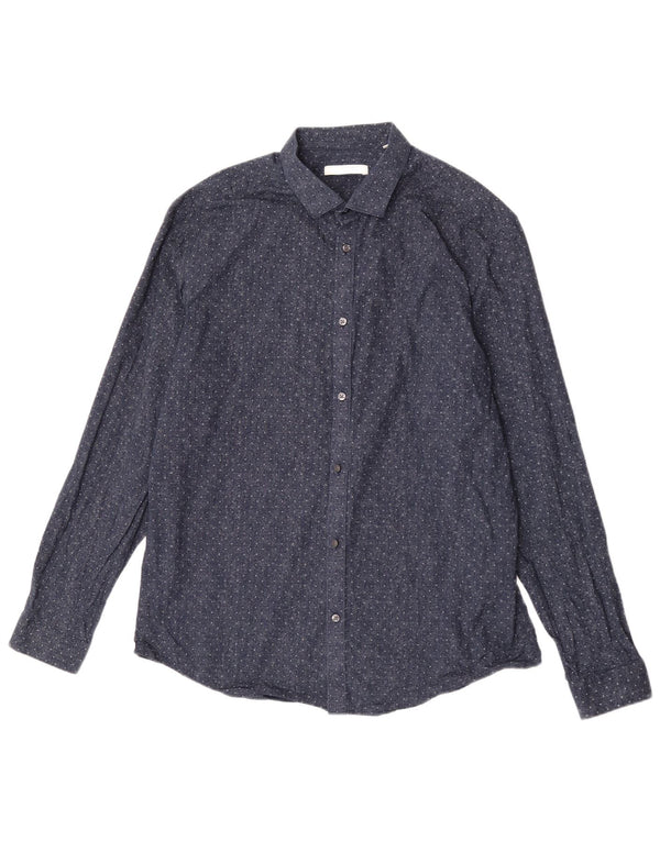 Camisa masculina premium Jack & Jones tamanho 44 XL azul marinho algodão manchado