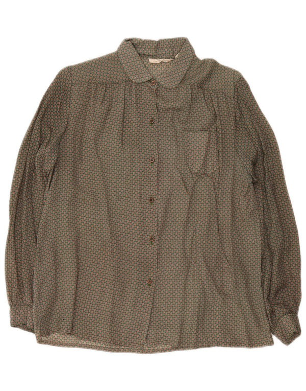 Camisa feminina vintage blusa UE 42 grande acetato floral verde retrô