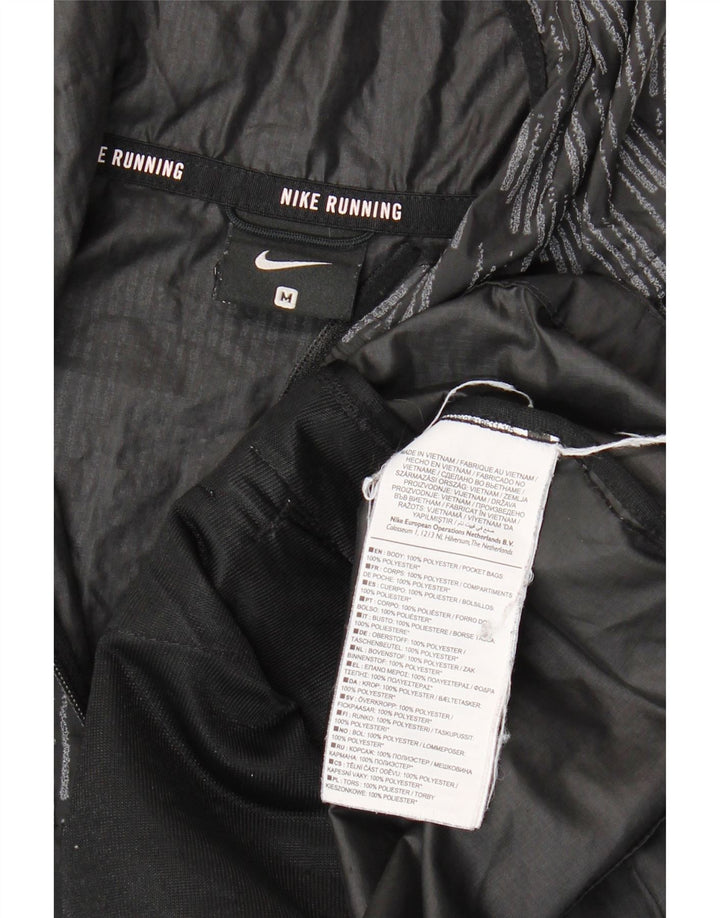 NIKE Womens Running Hooded Rain Jacket UK 14 Médio Preto Geométrico