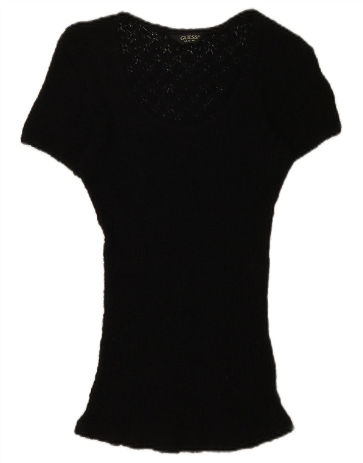 Blusa feminina de renda Guess UK 12 médio preto floral