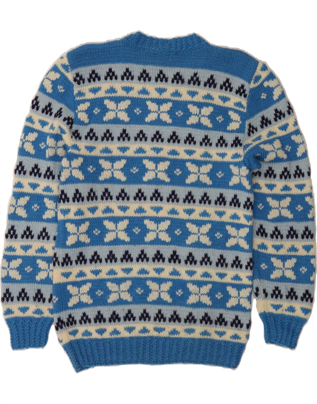 Suéter masculino VINTAGE com gola redonda e pequeno azul Fair Isle