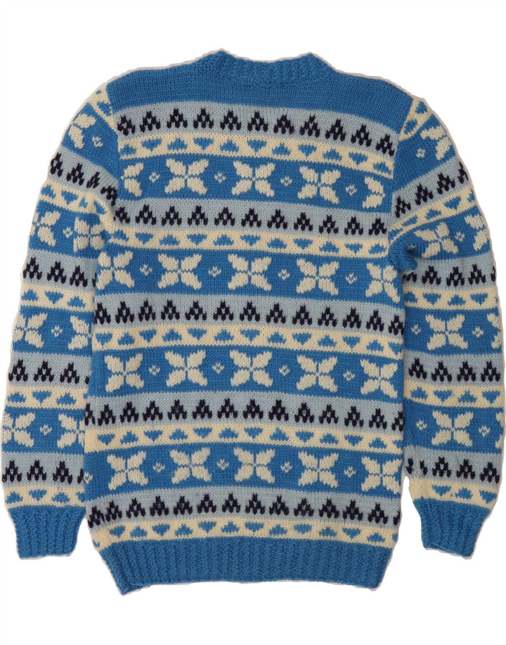 Suéter masculino VINTAGE com gola redonda e pequeno azul Fair Isle