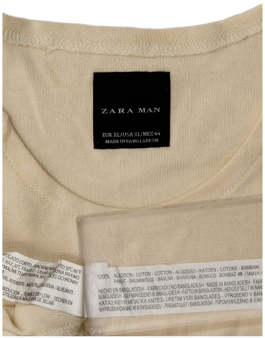 Zara Top masculino manga comprida XL algodão bege