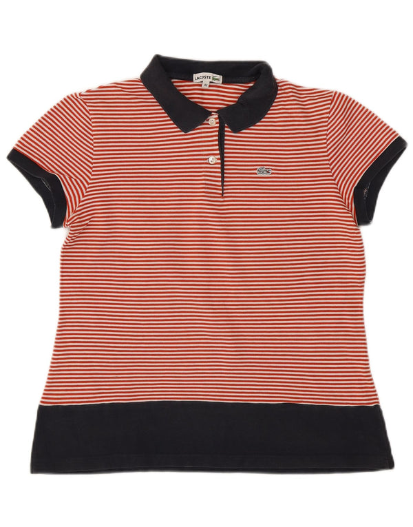 Camisa polo feminina LACOSTE tamanho 42 grande algodão listrado vermelho