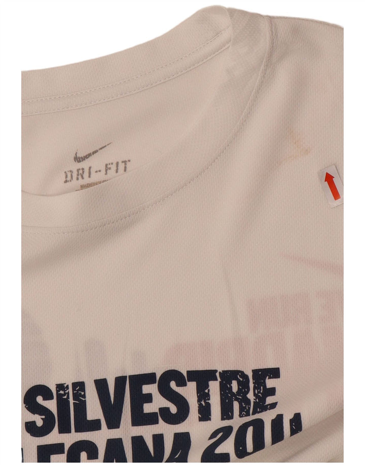 Top gráfico Nike masculino Dri Fit manga comprida bloco colorido branco médio