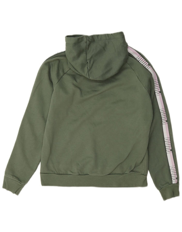 Puma feminino gráfico moletom com capuz UK 12 algodão colorblock verde médio