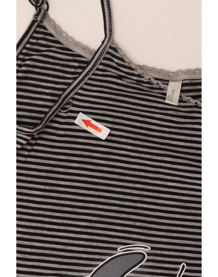 Top feminino Benetton Graphic Crop Cami UK 10 pequeno listrado cinza