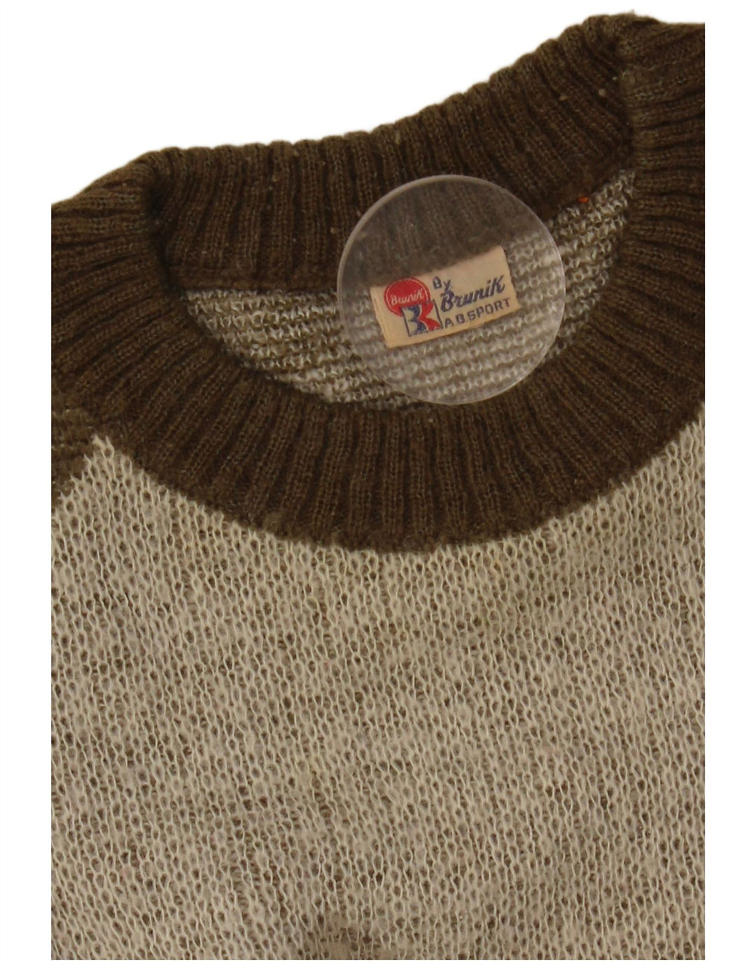 BRUNIK Mens Crew Neck Jumper Sweater Large Brown Geometric Acrylic