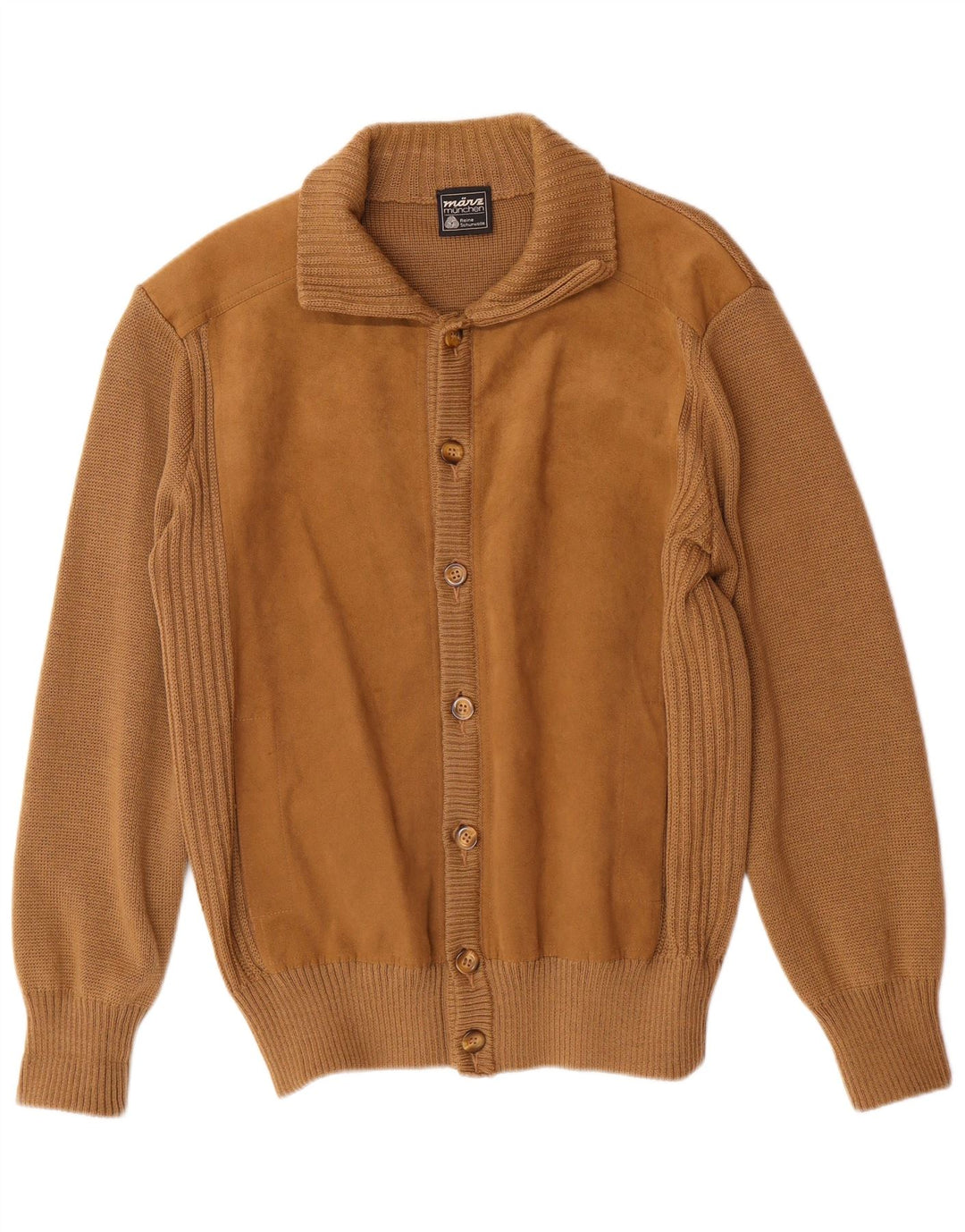 Suéter cardigã masculino VINTAGE IT 54 XL lã marrom