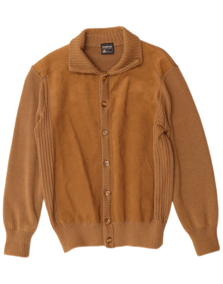 Suéter cardigã masculino VINTAGE IT 54 XL lã marrom