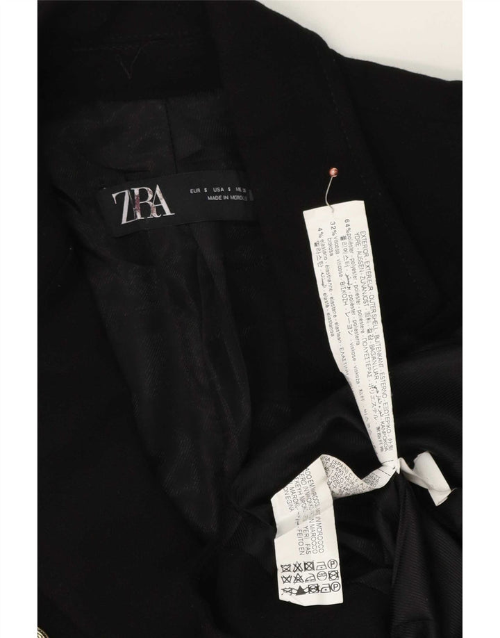 Jaqueta blazer feminina Zara com peito duplo Reino Unido 10 poliéster preto pequeno