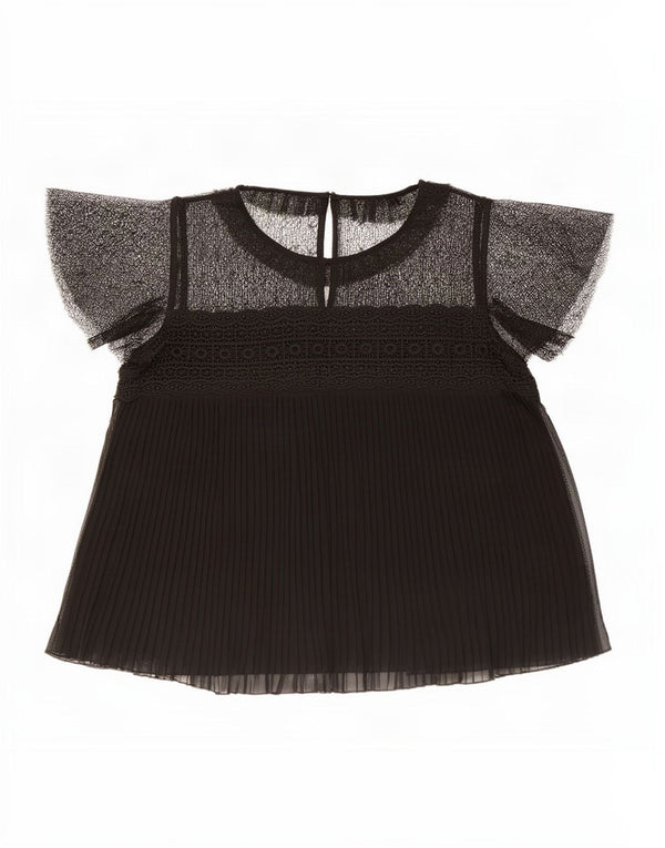 Blusa feminina Zara UK 18 XL preta floral nylon