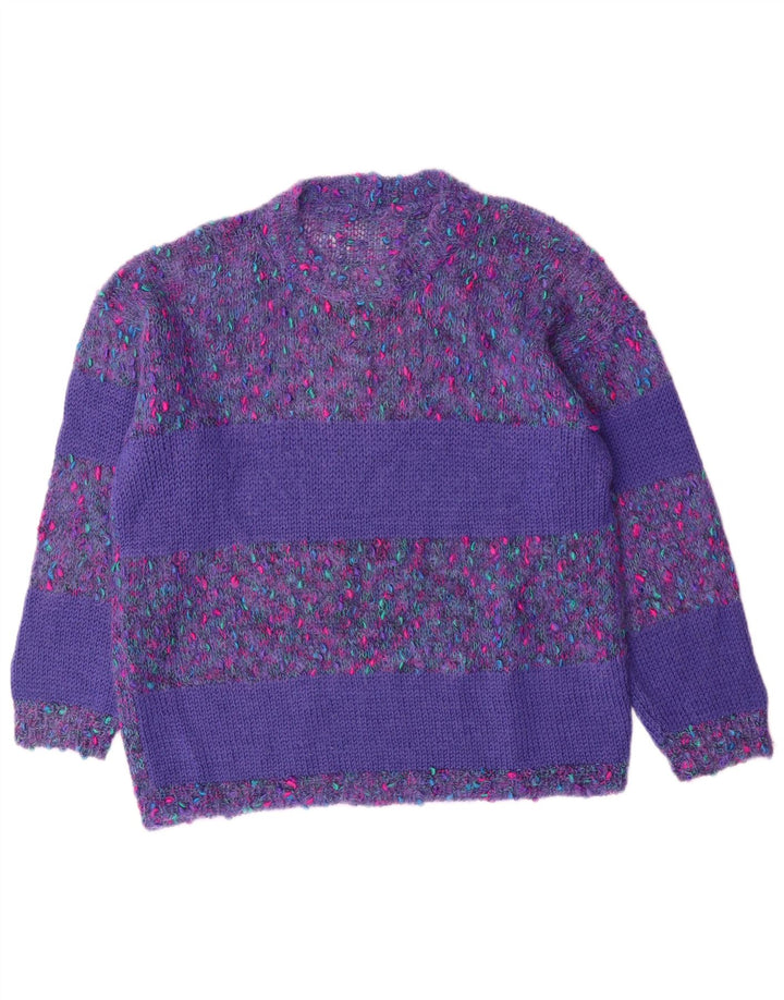 Suéter feminino VINTAGE com gola redonda UK 12 médio roxo manchado