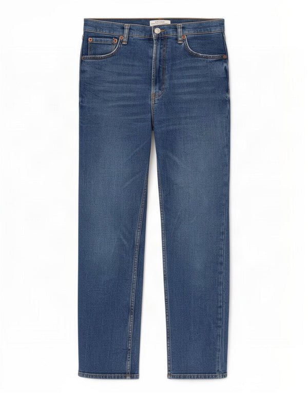 Calça jeans reta feminina Zara EU 34 2XS W24 L26 algodão azul