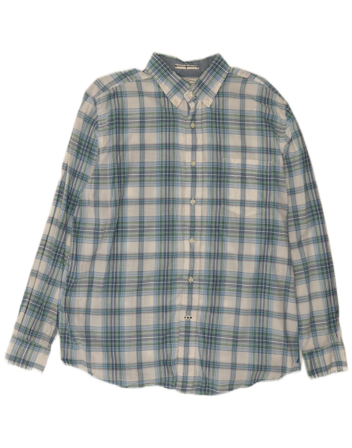 Camisa masculina Nautica grande algodão xadrez azul