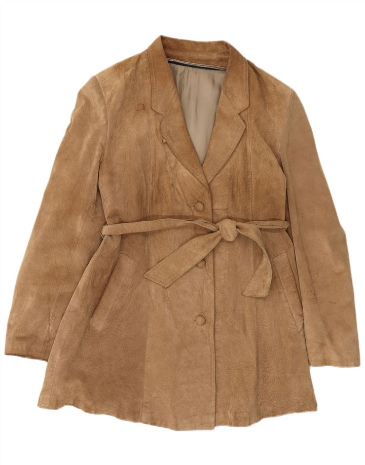 Sobretudo de camurça vintage feminino UK 14 bege médio