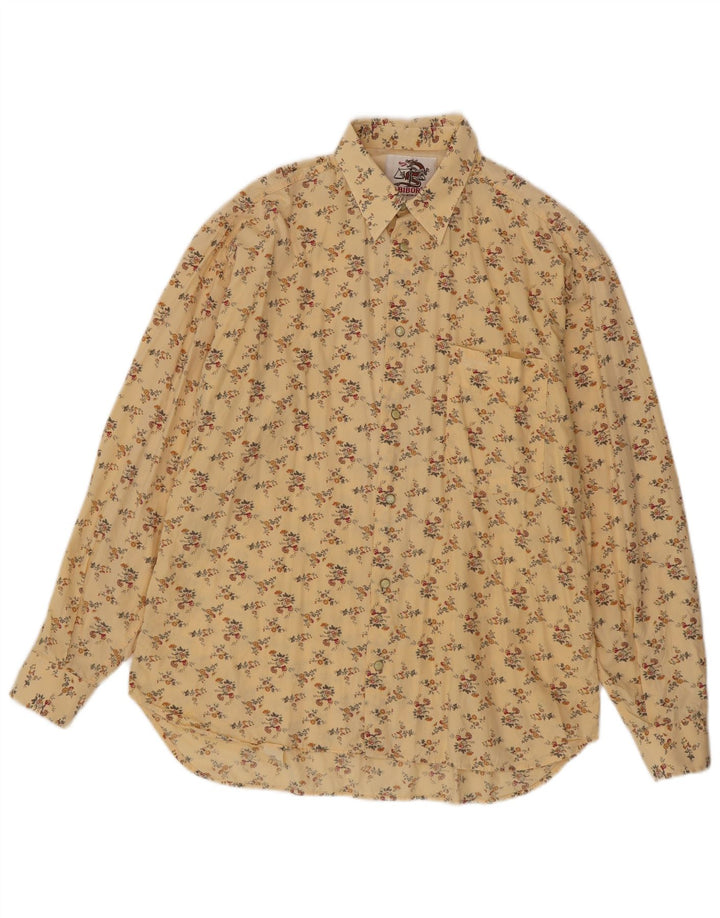 Camisa masculina vintage algodão floral amarelo médio