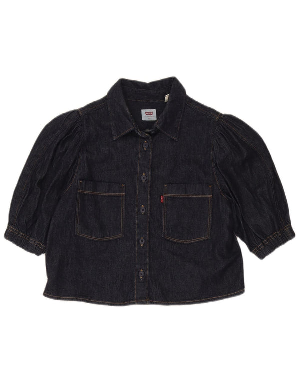 Camisa jeans feminina Levi's com ajuste relaxado e manga curta UK 6 XS azul marinho