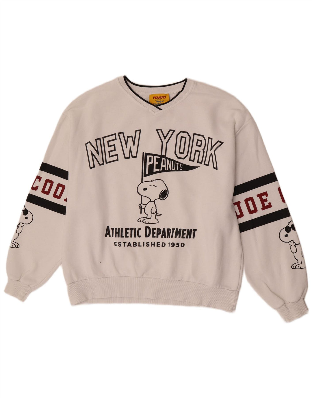 Pull & Bear Mens Peanuts Graphic Moletom Jumper Médio Branco Colorblock