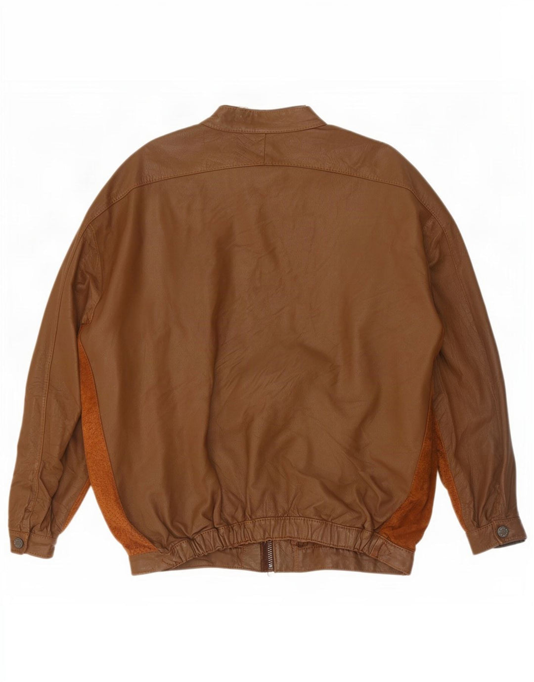Jaqueta de couro bomber masculina vintage Reino Unido 38 bloco colorido marrom médio