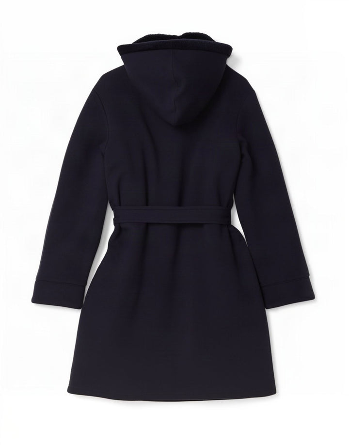 Sobretudo feminino de sherpa com capuz grande Lands End Reino Unido 10 pequeno azul marinho