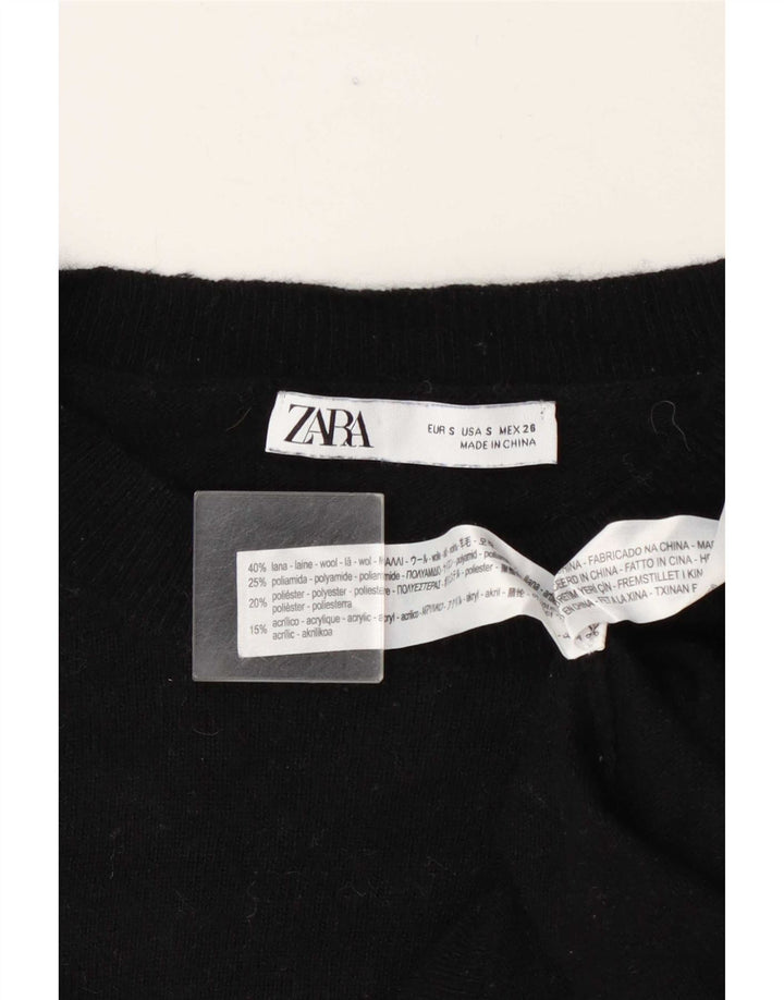 Suéter feminino Zara com gola redonda grande, Reino Unido 10, lã preta pequena