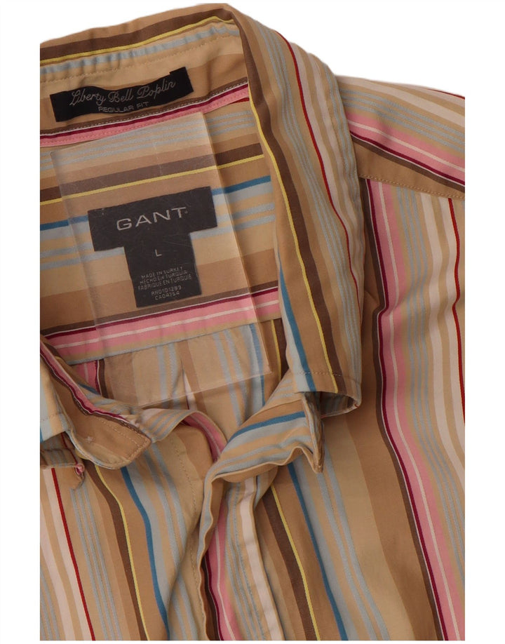 Camisa masculina GANT regular fit grande algodão listrado bege