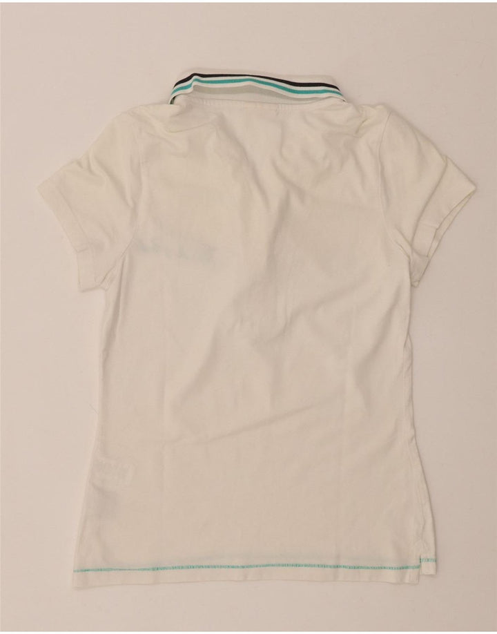 Camisa polo feminina gráfica THINK PINK Reino Unido 8 algodão branco pequeno