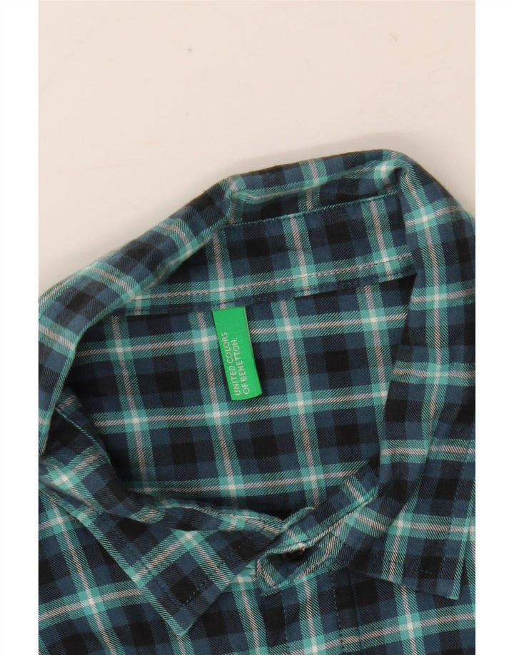 Camisa alta masculina de flanela Benetton grande guingão azul marinho